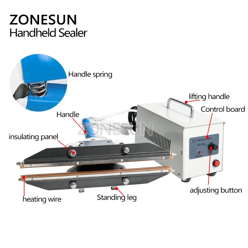Plastic Bag Impulse Heat Sealer - ZONESUN 400mm Direct-heat Plier draagbare impulssealer